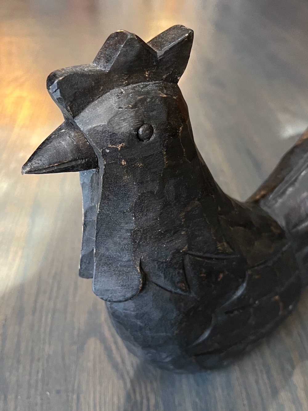 Hand-Carved Black Wooden Rooster Sculpture - Decorative Home Art - Picture 3 of 7